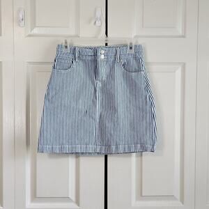 Vintage Maurices Womens Blue White Striped Denim Mini Skirt Size 0 Y2K Engineer